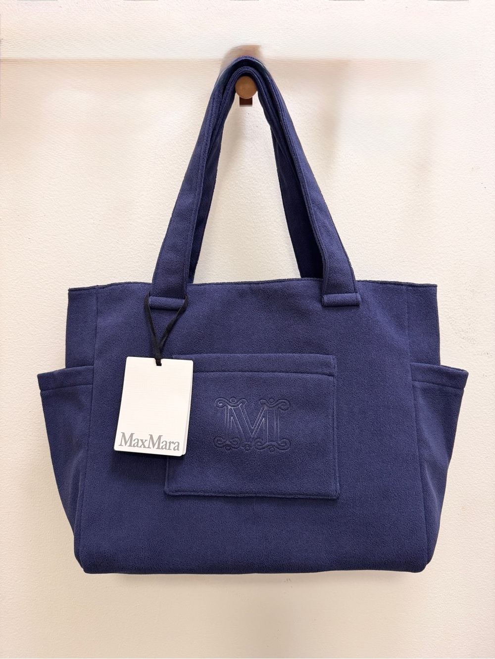 MaxMara Deep Navy Terrycloth Tote with Front Pocket